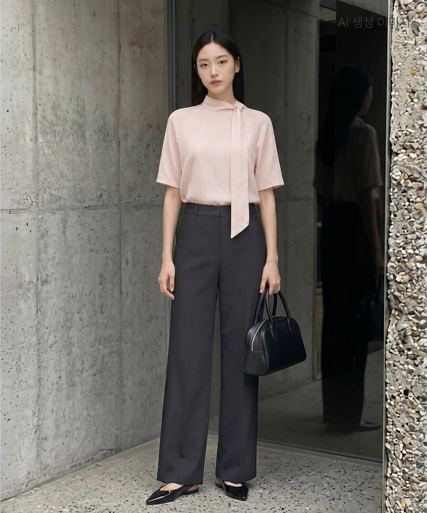 ROEM High-Neck Ribbon Tie Blouse Rmblg25Nt6