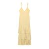 New European and American style slim and thin V-neck suspender sexy backless laminated decorative Midi dress