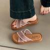 2025 Spring and Summer New Sparkling H-shaped Tow Popular Fashionable Thick-bottomed Sandals Versatile Flat-bottomed Heightening Open-toed Slippers