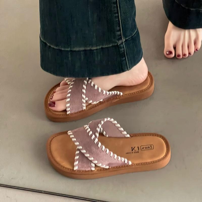 2025 Spring and Summer New Sparkling H-shaped Tow Popular Fashionable Thick-bottomed Sandals Versatile Flat-bottomed Heightening Open-toed Slippers