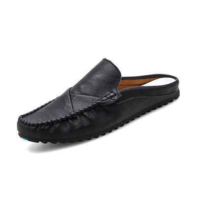 Summer Half Shoes For Men Mules Luxury Designer Slip On Flats Men Casual Driving Shoes Leather Semi-Drag Loafers Slippers 2025
