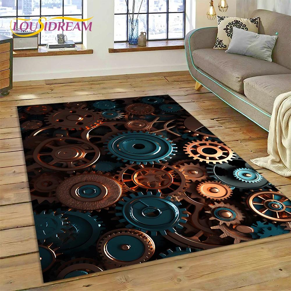 3D Mechanical Cogs Gears Steampunk Rug Carpet for Living Room Bedroom Decor,floor Mat Non-slip Decoration for Sofa Doormat Gifts