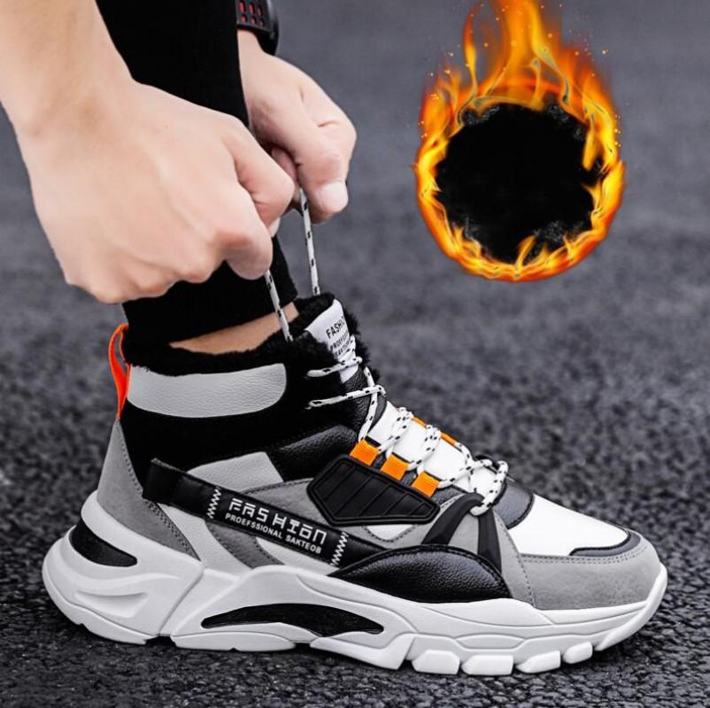 Fashion Shoes Men Plush Warm High Top Lace-up Snow Boots Mens Fashion Sneakers Platform Casual Winter Shoes Male Outdoor Shoes