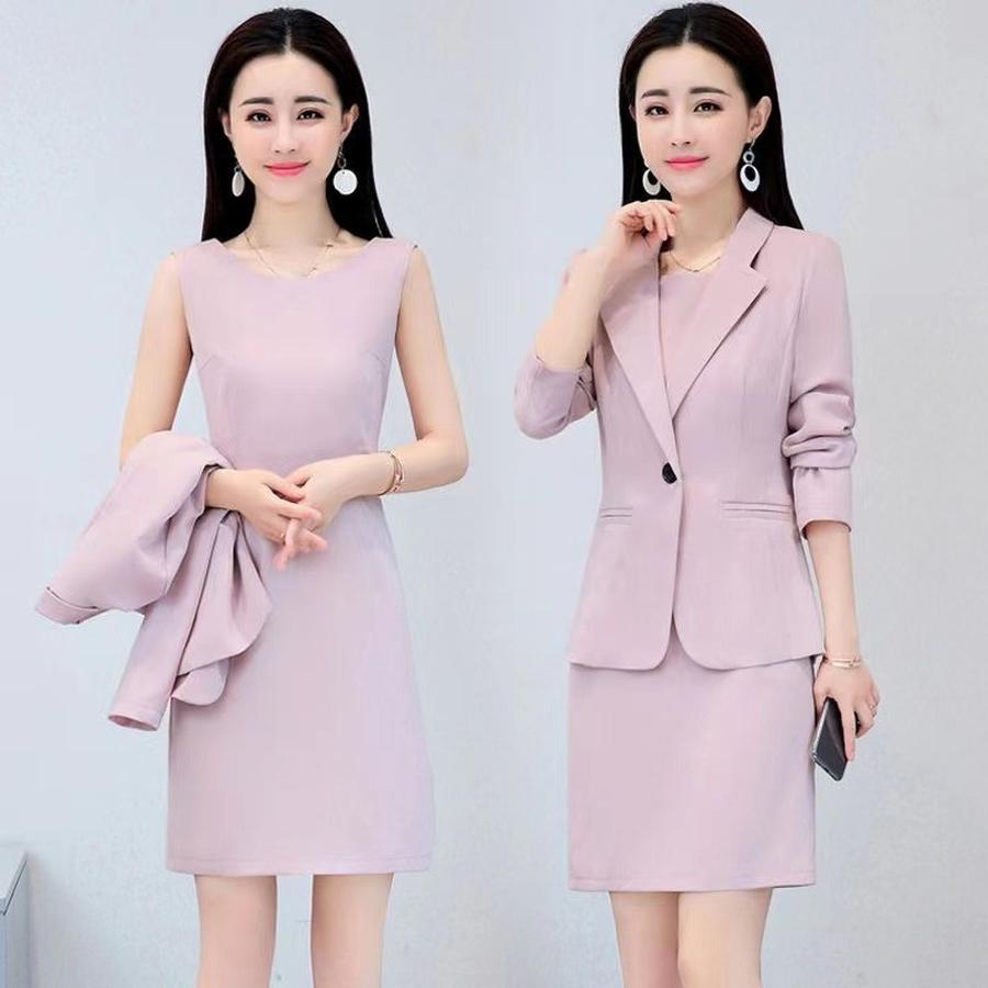 

Spring Autumn New Office Wear Slimming Dress Loose Suit Jacket Fashion Temperament Plus Size Women s Two Piece Set 4XL рожевий