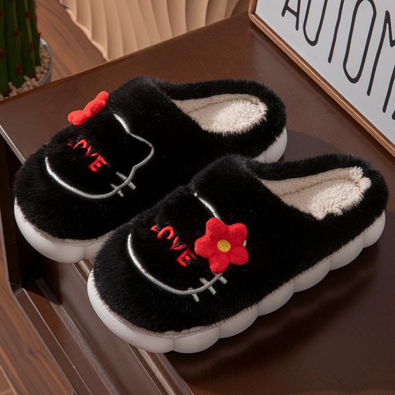 Cartoon cat cotton slippers winter velvet thickened cotton drag couple indoor home warm shoes