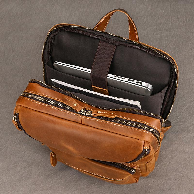 2026 New Fashion Leather Bagpack Bag 14 15.9 Laptop Backpack For Man Male Genuine Leather Men's Travel Bagpack Crazy Horse Skin