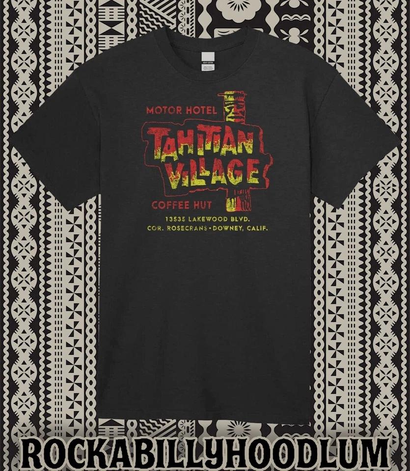 Retro Tiki Tee T Shirt Bar Mug Restaurant Tahitian Village Motor Hotel Downey CA S