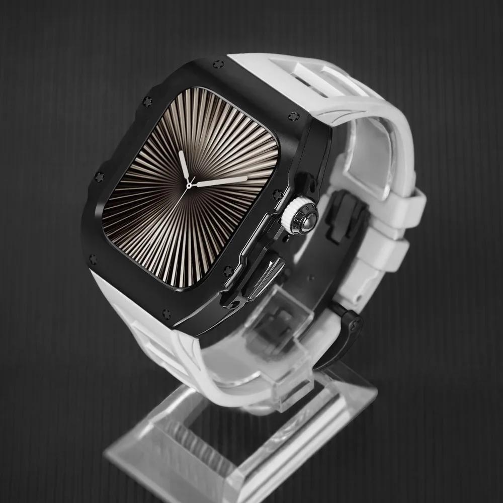 

Набір ремінців з нержавіючої сталі+фторкаучуку для Apple Watch Ultra 3 2 1 49 мм Розкішний комплект для модифікації для iwatch Серії 11 10 46 мм 42 мм Series 11 10 42mm чорний білий колір
