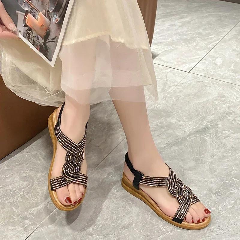 Ladies Shoes 2024 High Quality Elastic Band Women's Sandals Crystal Office and Career New Peep Toe Wedge Sandals Zapatos