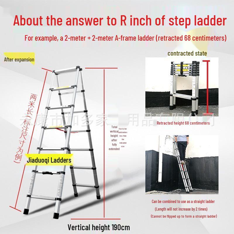 Portable Aluminum A-Frame Telescopic Ladder - Multi-Purpose, Folding, Single-Sided for Household or Engineering Use