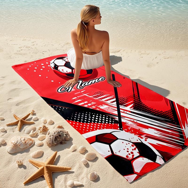 1PC Custom Name Soccer Ball Artwork Beach Towel Highly Absorbent And Sand-Resistant Towel for Swimming, Pool, Yoga, And Travel Lightweight