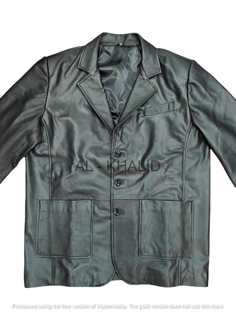 Elegante giacca da uomo nera formale da lavoro fatta a mano in vera pelle di agnello