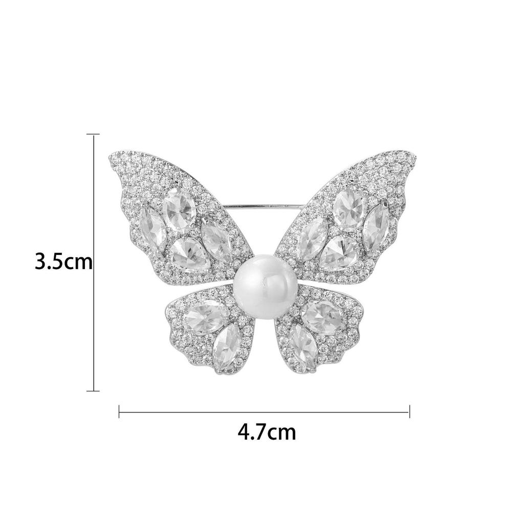 Snowflake & Butterfly Zircon Brooch with Freshwater Pearl for Women's Korean Style Suit Coat
