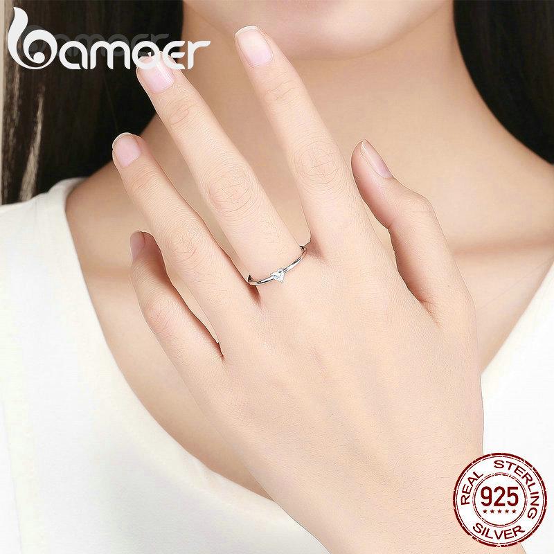 Bamoer 925 Sterling Silver Zircon's Love Finger Ring Women Ring Precious Jewelry Gift