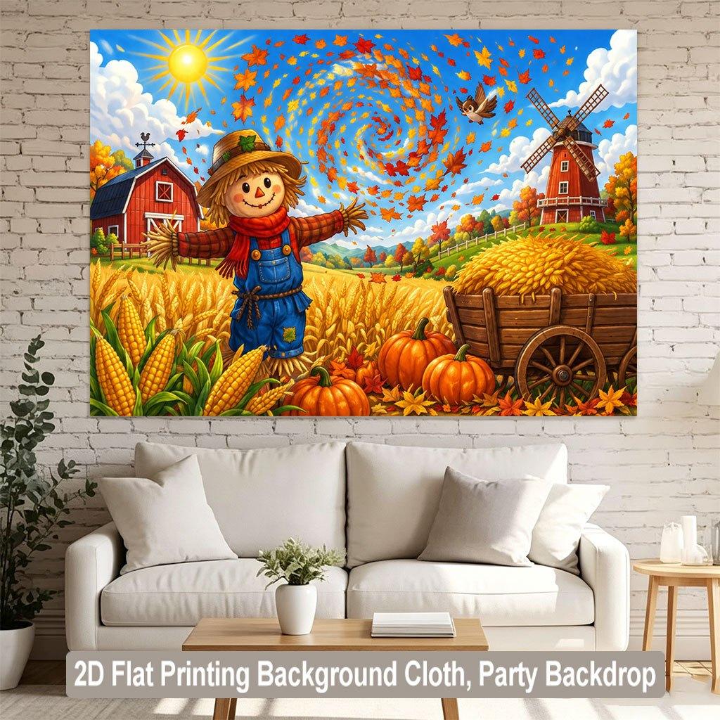 2D flat surface 1 piece of background fabric for a harvest scene of crops in a rural autumn landscape suitable for families