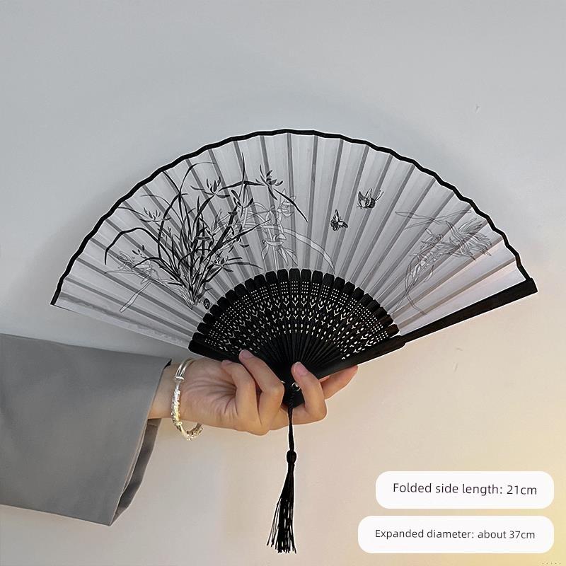 Summer Folding Fan, Traditional Chinese Style, New Chinese Style, Ancient Style Small Fan, Black, Simple and Durable, Children's Bamboo Fan, Portable
