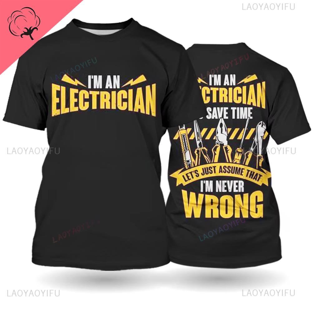 Mechanical Repairman Printed Mens Tshirt with Mechanical Component Pattern Casual Harajuku Round Neck Mens Streetwear Clothes