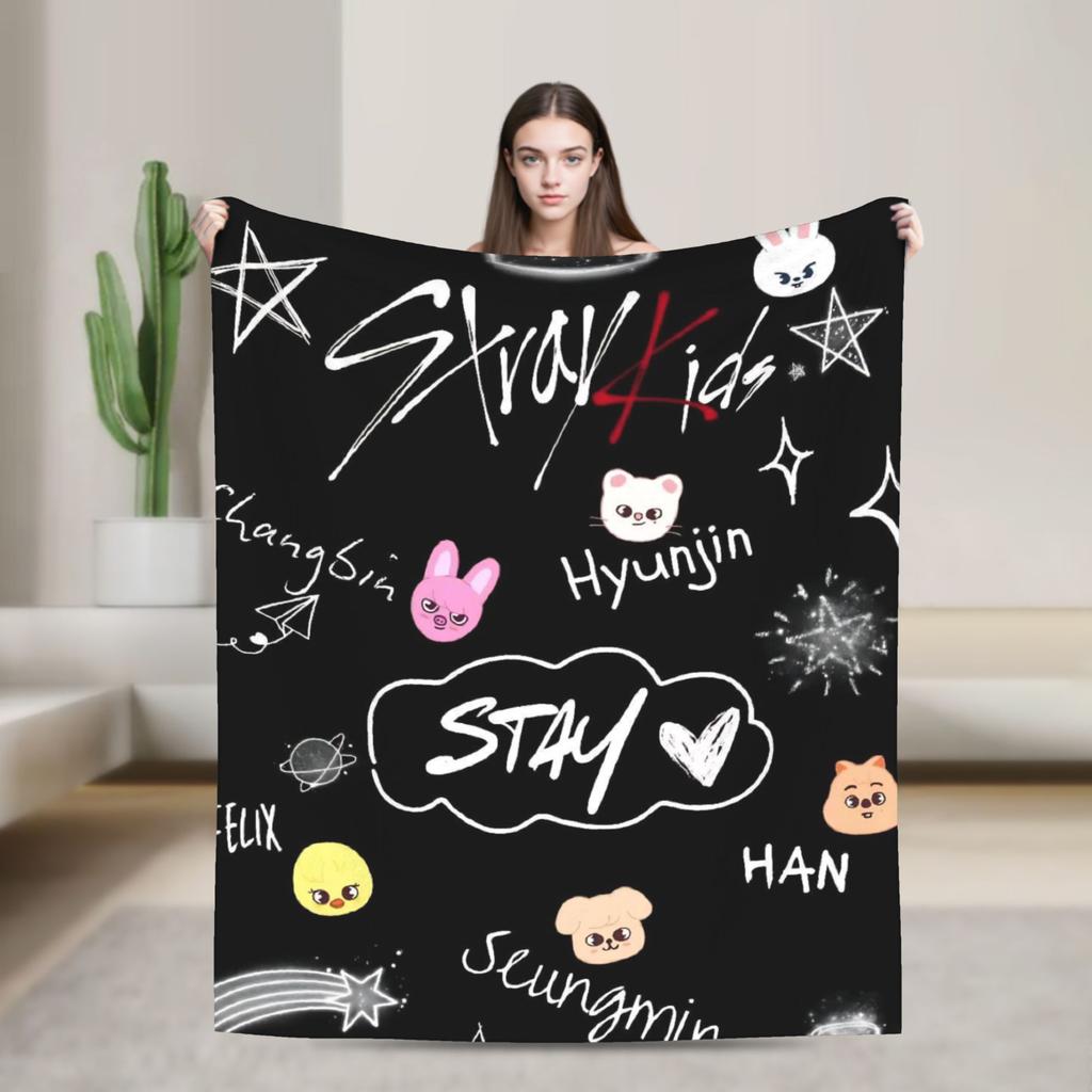 Blankets Travel Office Flannel Throw Blanket Kpop Stray-kids S-skzoo FELIX For Living Room Warm Design Quality Bedspread