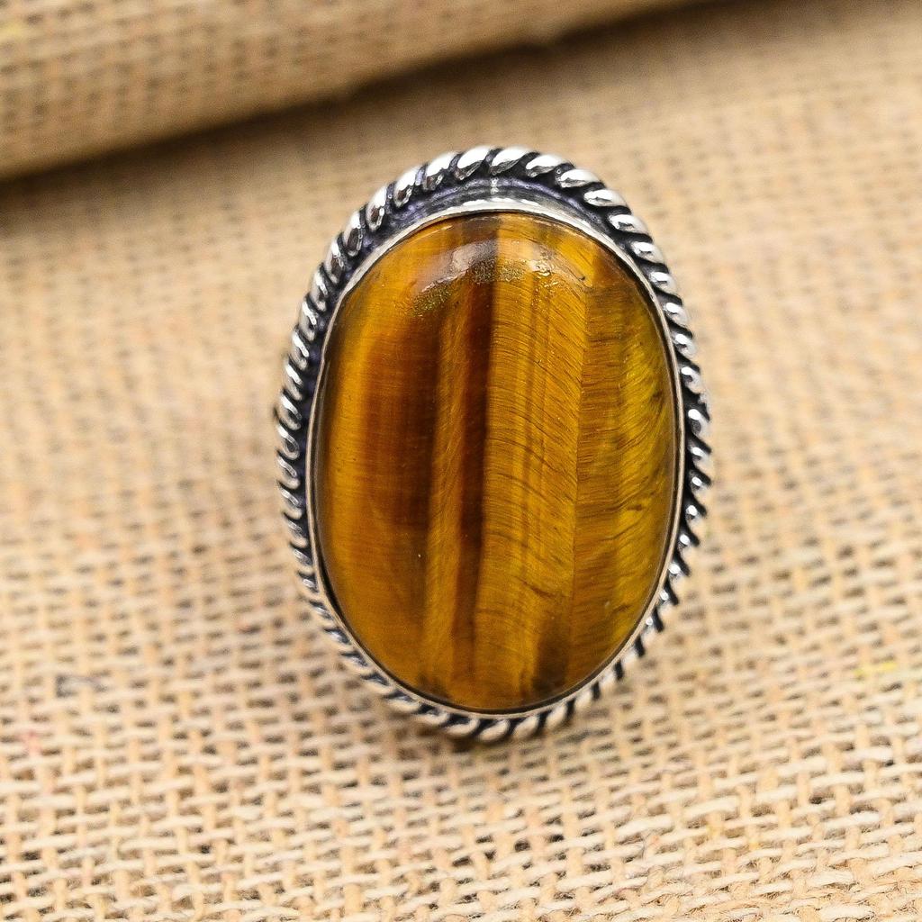 Tigerauge-Edelstein, handgefertigt, 925er Sterlingsilber, wunderbarer Schmuckring