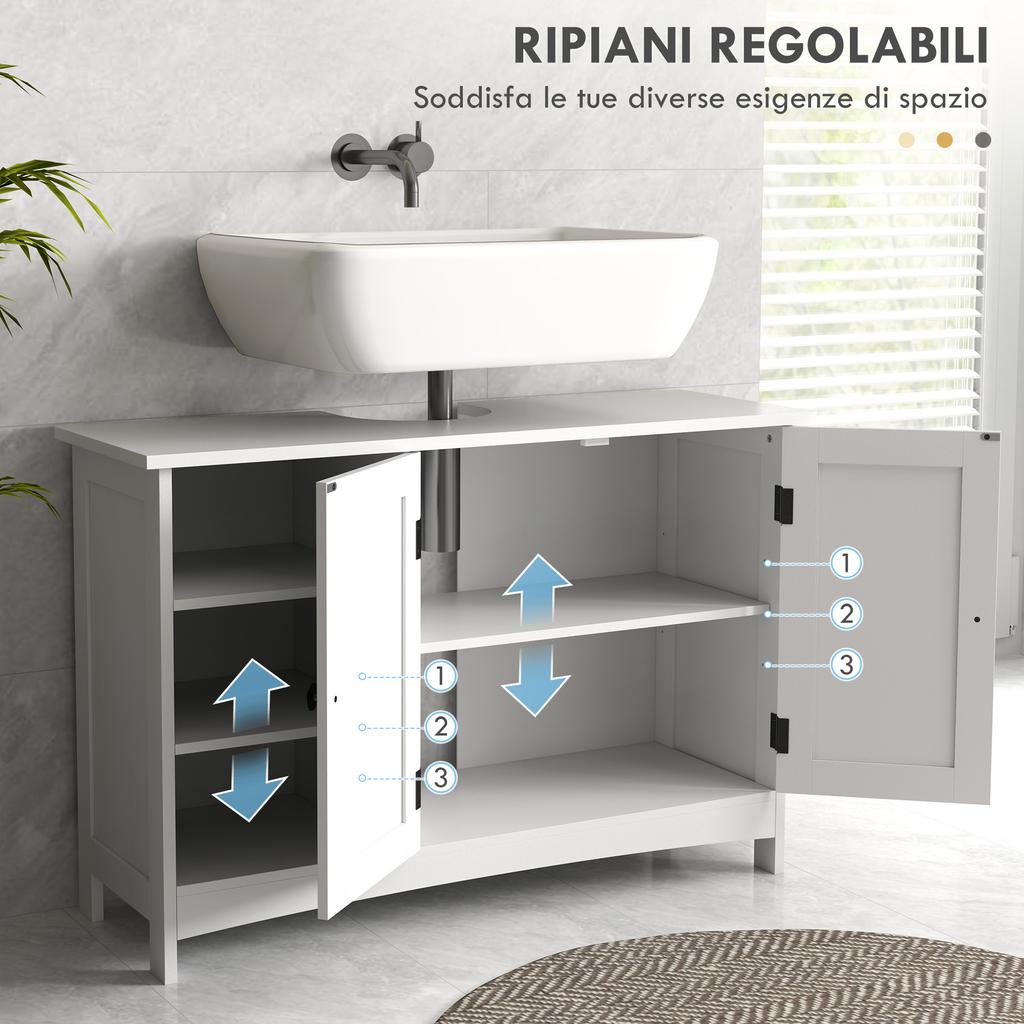 Bathroom Vanity Unit with 2-Door Cabinet and 3 Open Shelves, Made of Wood. 90x30x60cm. White