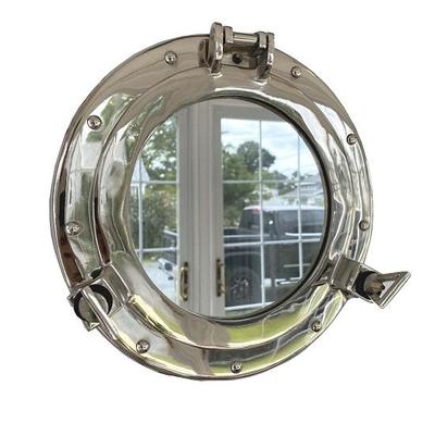 Espejo Ojo de Buey con Acabado Latón/Plata - Decoración de Pared Náutica - Se Abre y Cierra - Ventana Ojo de Buey