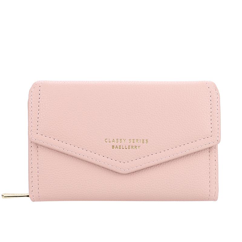 Women's Short Wallet - Baellerry Korean Style Lychee Pattern Zipper Coin Purse, Fashionable Handheld Small Wallet