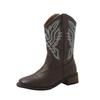 Retro Women Western Cowboy Boots Fashion Mid Calf Knight Boots Classic Embroidered Square Toe Leather Boots for Women Knight Ots