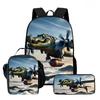 Kids School Backpack Lunch Bag Pencil Case Set - Cartoon Print Oxford Fabric Ergonomic Design Elementary Students