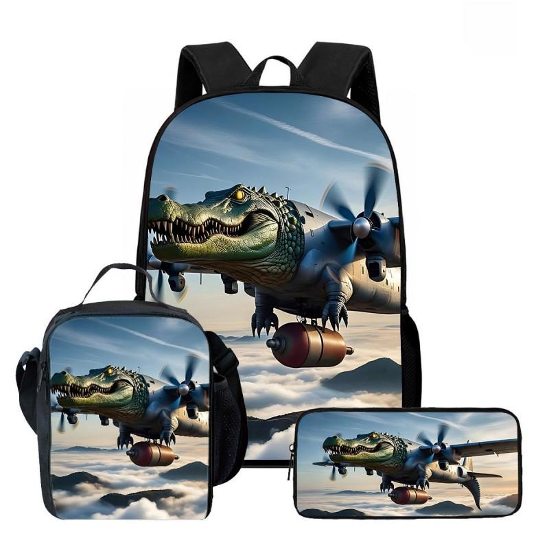 Kids School Backpack Lunch Bag Pencil Case Set - Cartoon Print Oxford Fabric Ergonomic Design Elementary Students