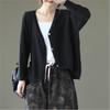 Johnature Vintage Cotton Knit Cardigan Women Solid Color Casual Sweater Long Sleeve Button V Neck Clothes
