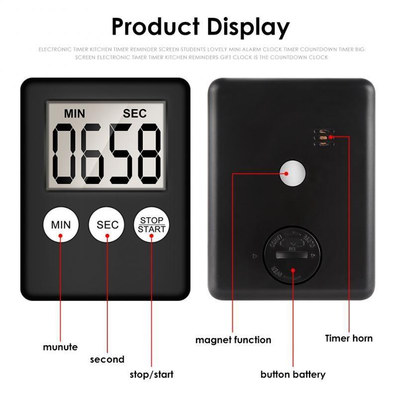 Ultra-thin mini LCD digital display kitchen timer square kitchen countdown alarm clock magnet clock sleep stopwatch clock timer