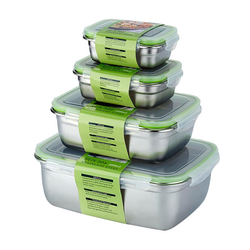 Leakage Proof 304 Stainless Steel Rectangular Food Storage Container Set With Lid Metal Food Storage Box серый