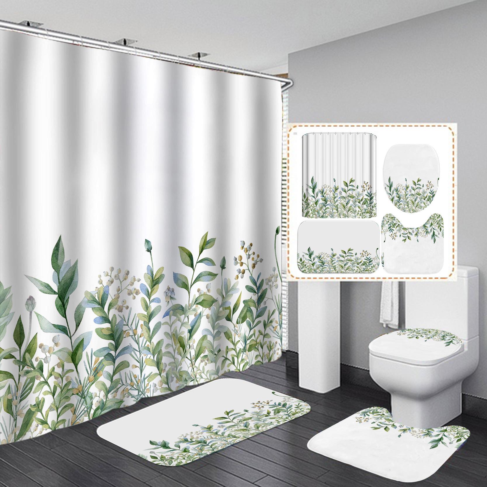 

4 шт. Цветочная серия Наборы занавесок для душа для ванной комнаты Нескользящие коврики для ванной комнаты Крышка для унитаза Коврик для ванной 4Pcs