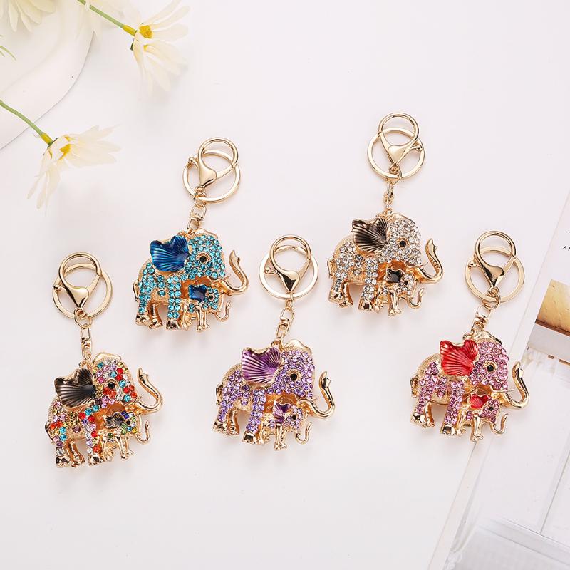 Fashion Rhinestone Elephant Keychains Cute Animal Keyrings Car Key Chain Women Bag Charm Pendant Jewelry