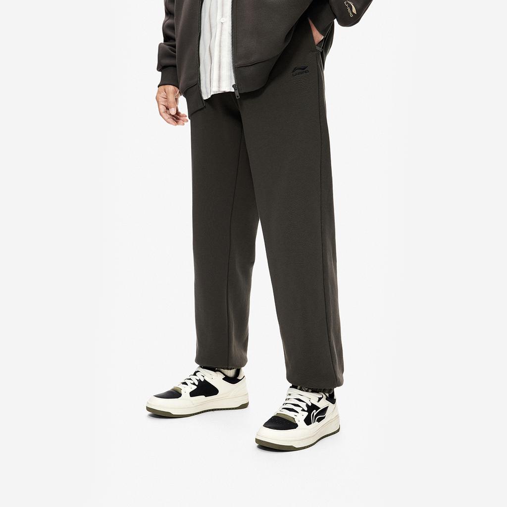 Li Ning Mid Waist Loose Letter Elastic Casual Pants Men Bottoms Graphite-Gray AKLUC61-4