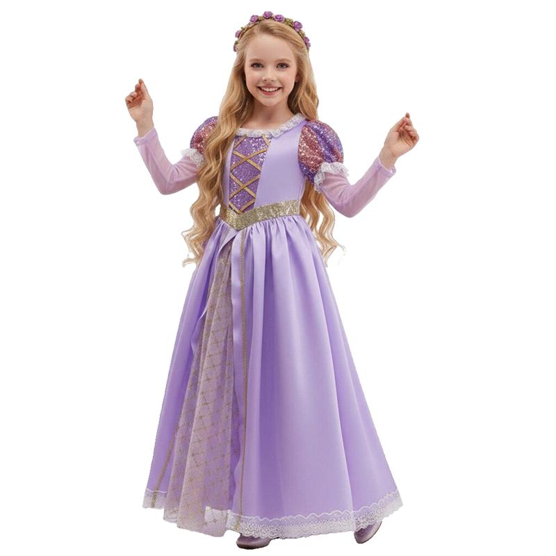 Kid Girl Rapunzel Purple Dress Tangled Cosplay Costume Halloween Christmas Carnival Birthday Party Cosplay Clothes 2-10 Years