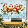Window Glass Art 1/2 Sheets Christmas Cartoon Owl Cling, Standing on Branch Bird Theme Stickers Static Sticker, Removable Waterproof Decal,