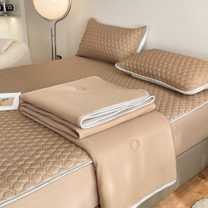 New Classic Solid Color Latex Fitted Sheet Summer Mat Summer Quilt Airable Cover Combination Kit