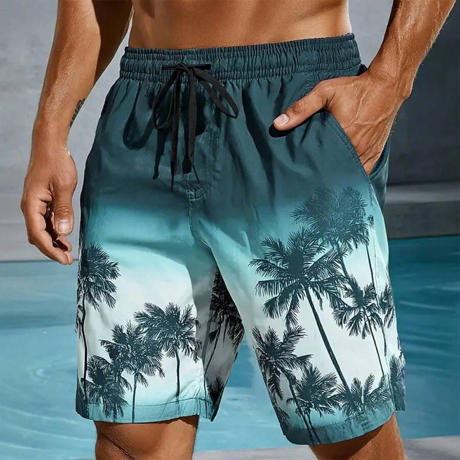 Men's Board Shorts Gradient Multicolored Palm Tree 3D Print Casual Beach Shorts Summer Casaul Vacation Lightweight Sport Shorts