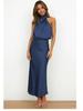 2024 Spring/Summer Elegant Satin Sleeveless Dress: Stylish High-End Solid Color Evening Wear
