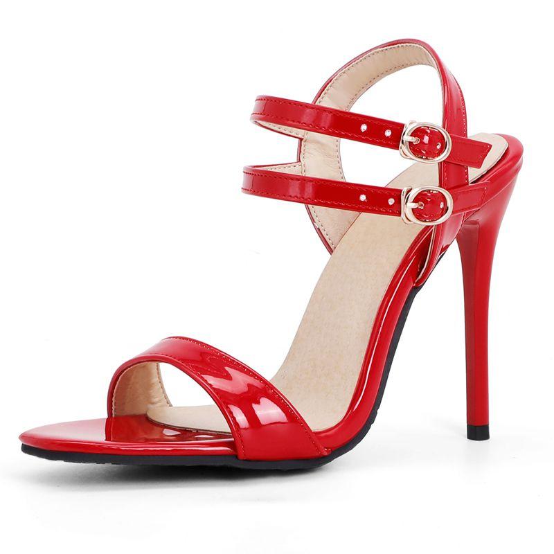 2025 Sexy Women Sandals Square Toe Stiletto 11cm Double Buckle Strap Plus Size 45 46 47 48 Fashion Party Dating Shoes