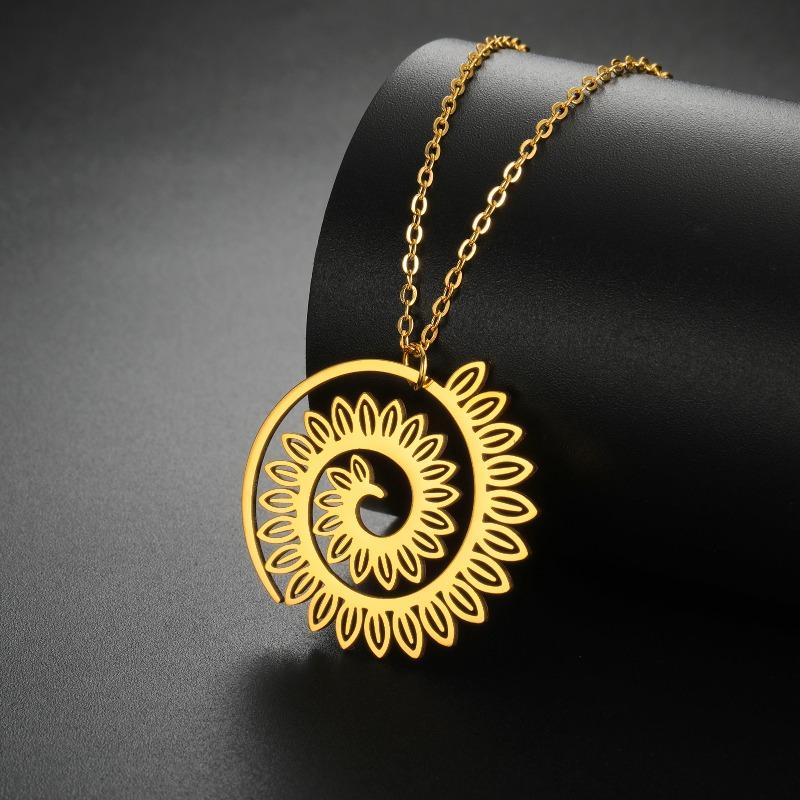 Meier Spiral round petal necklace stainless steel gold baroque aesthetic flower pendant chain