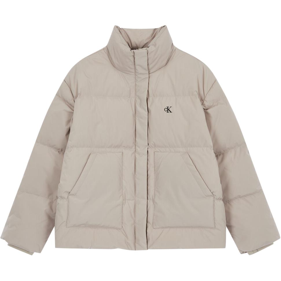 Calvin Klein Logo Decorated Stand Collar Short Sleeve Korean Style Down Jacket Women Jacket Brown J224676PCF