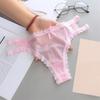 Sexy Embroidery Lace Stitching Briefs Solid Color Bowknot Decor See-through Mesh Thong Low-rise Ultra-thin Hollow Out Panties