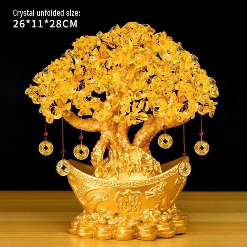 Citrine Money Tree Wine Cabinet Decor: Feng Shui Wealth Attraction Ornament for Home & Living Room, Perfect Creative Opening Gift
