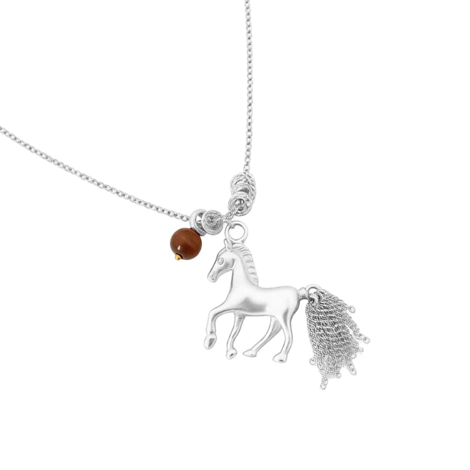 

Stylish Retro Metal Necklace Including Horse Charm and Adjustable Length Sweater Chain for Casual or Formal Event