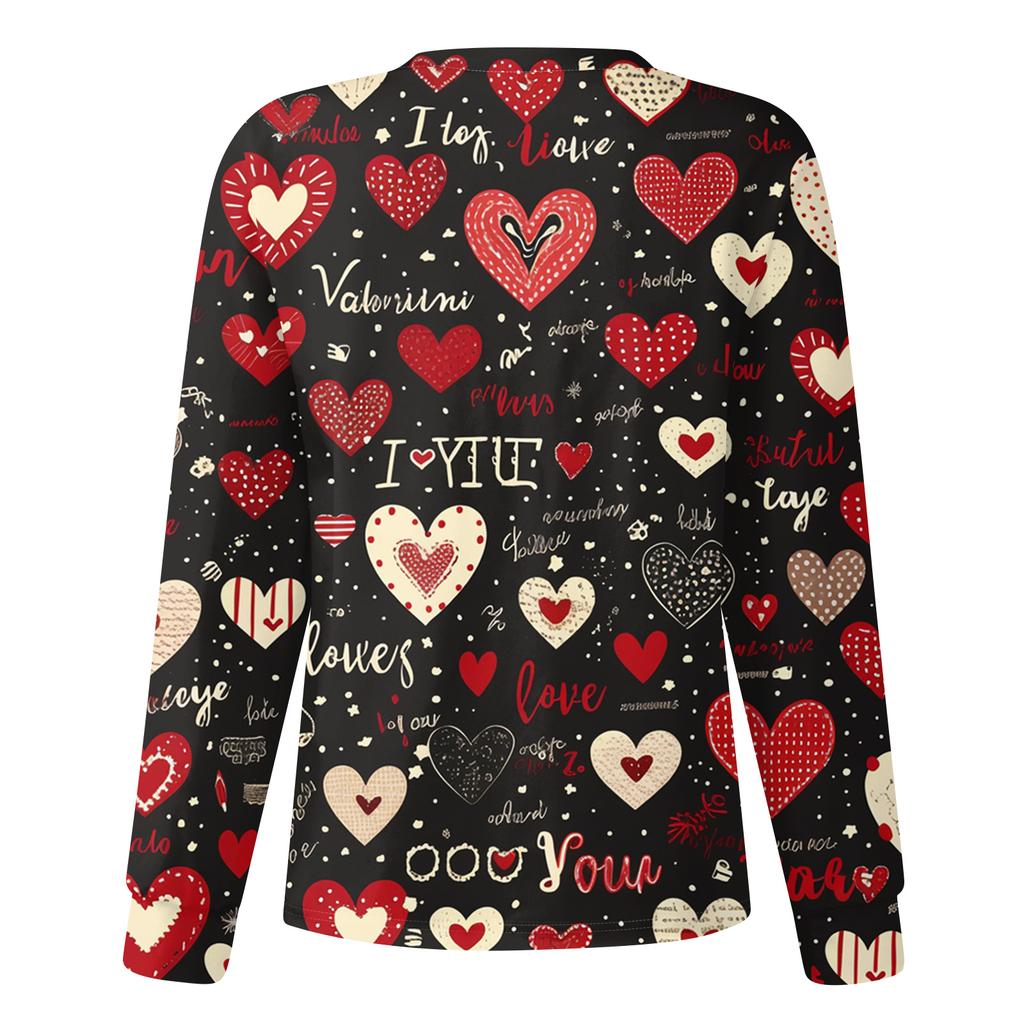 Women's Casual Fashion Long Sleeve Standing Collar Single Breasted Valentine's Day Print Workwear Jacket Tops