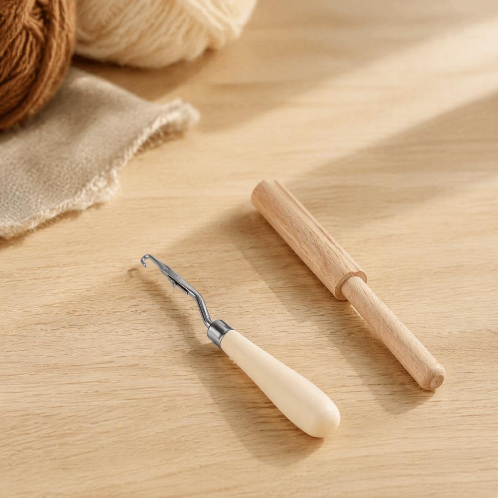 2pcs Yarn Cutter Latch Hook Tool Wooden Handle Thread Cutter Set Rug Hooking Kit For Beginners