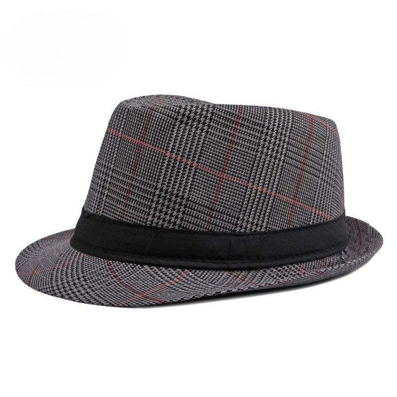 British Style Plaid Fedora Hat for Men Spring Summer Retro Jazz Hat Vintage Gentleman Trilby Cap Sun Protection Casual Beach Hat