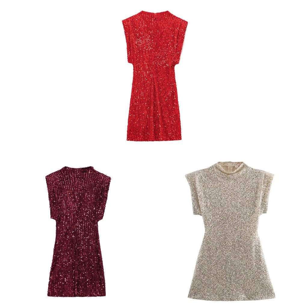 Sequin Dress For Women With High Waist Short Skirt For Winter Party Wear